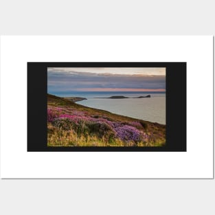 Worms Head and Rhossili Bay from Rhossili Down, Gower, Wales Posters and Art